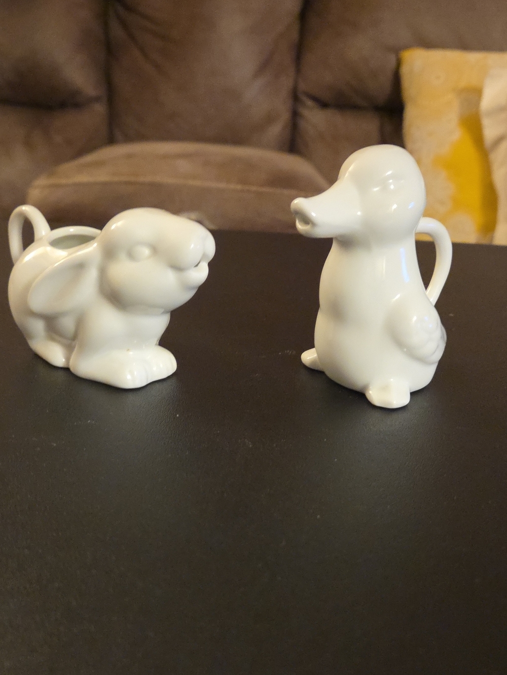 Two's Company White Ceramic Bunny and Duck Creamer Set